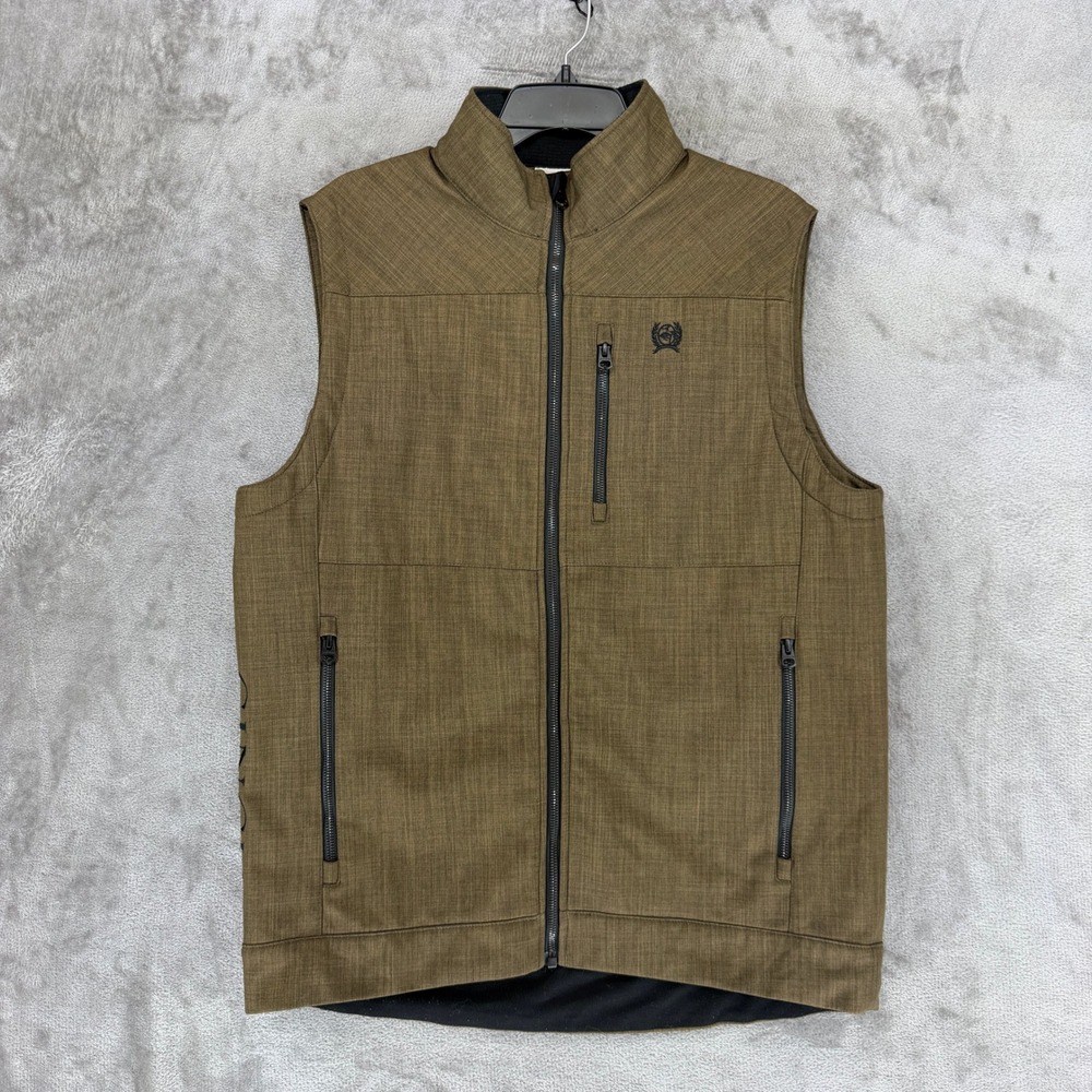 Cinch Vest Mens M MWV1541004 Brown Textured Softshell Fleece Lined EUC